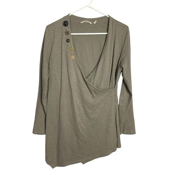 Soft Surroundings Wrap Tunic Top Womens S Gray Cotton Button Detail Asymmetrical - Picture 1 of 7